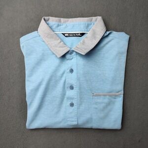 Travis Mathew Polo Shirt Mens Large Light Blue Gray Trim Golf Pima Cotton Pocket